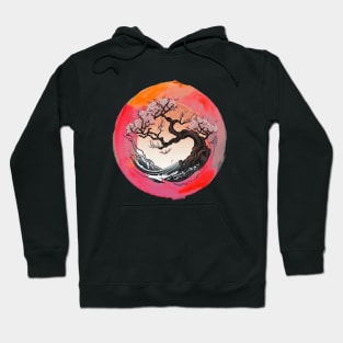 Ocean Waves Orange Pink Cherry Blossom Hoodie